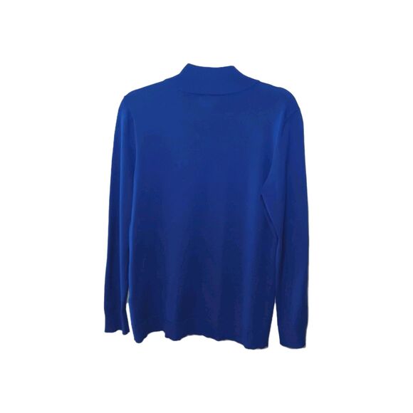 Calvin Klein Mock Neck Sweater Blue Gold Buttons Rayon Knit Top Sz M - Picture 8 of 14